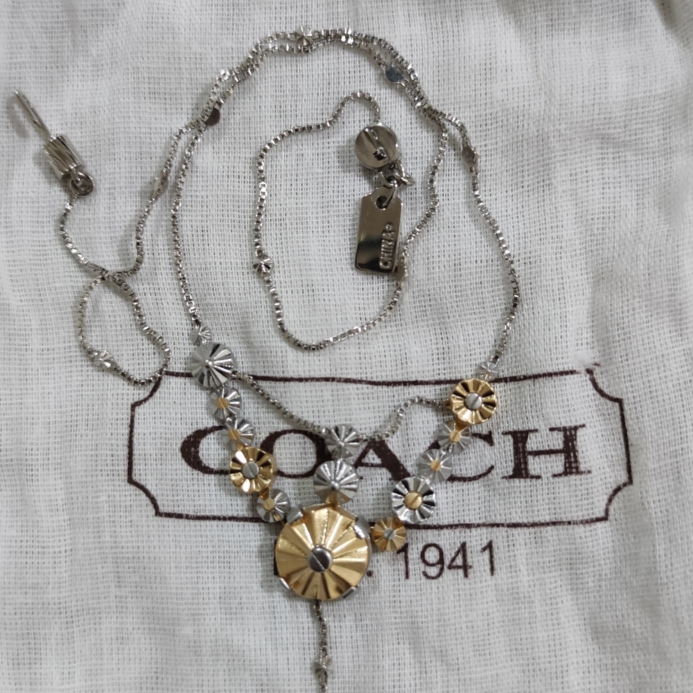 Coach Daisy Rivets Lariat Necklace Rare - Picture 3 of 11